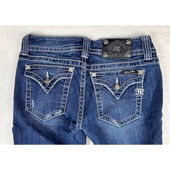 Miss Me Jeans Size 30 Slim Boot Bling Embroidered Distressed - Picture 1 of 9